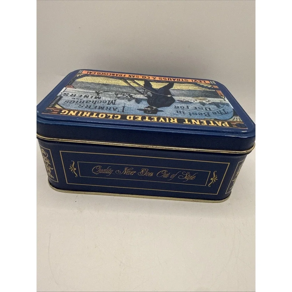 Vintage Metal Advertising Tin Levi Strauss & Co. Blue Jeans Storage Rare